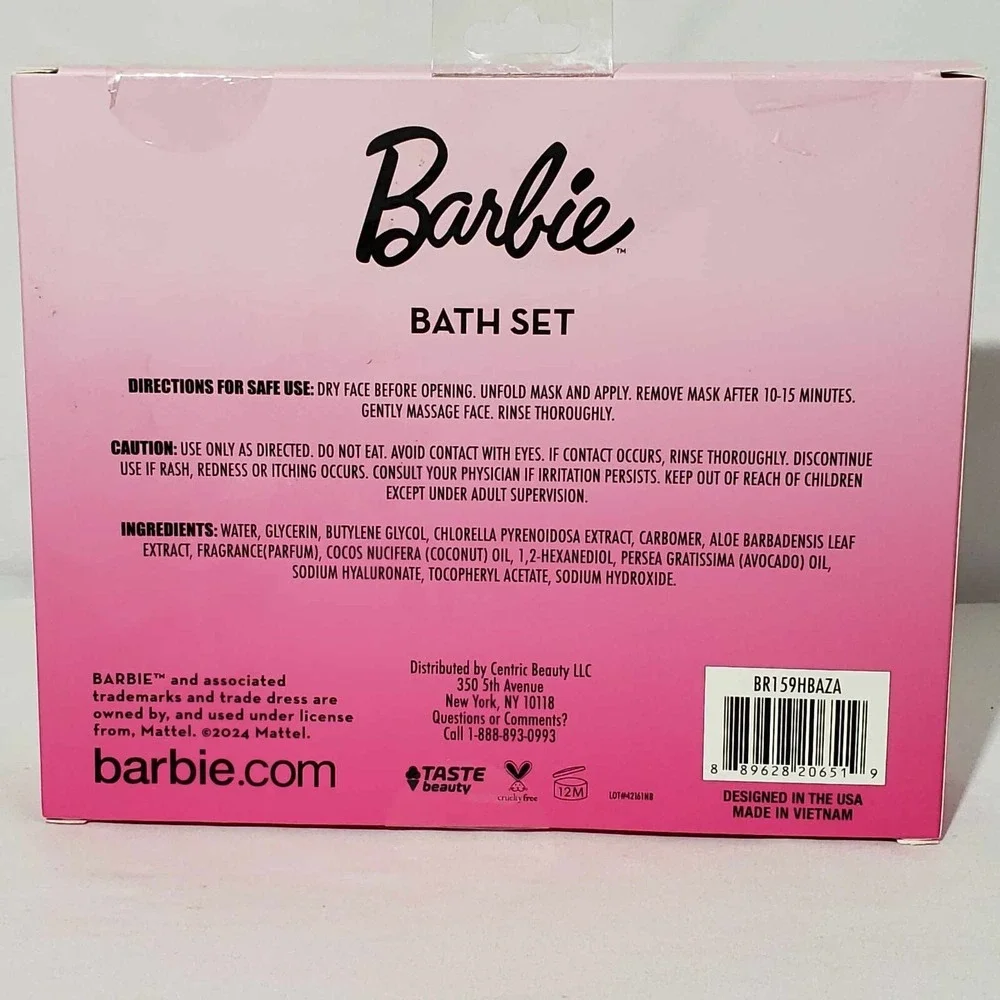 Barbie Womens Spa Pink Bow Headband 2 Hydration Face Masks NEW SEALED